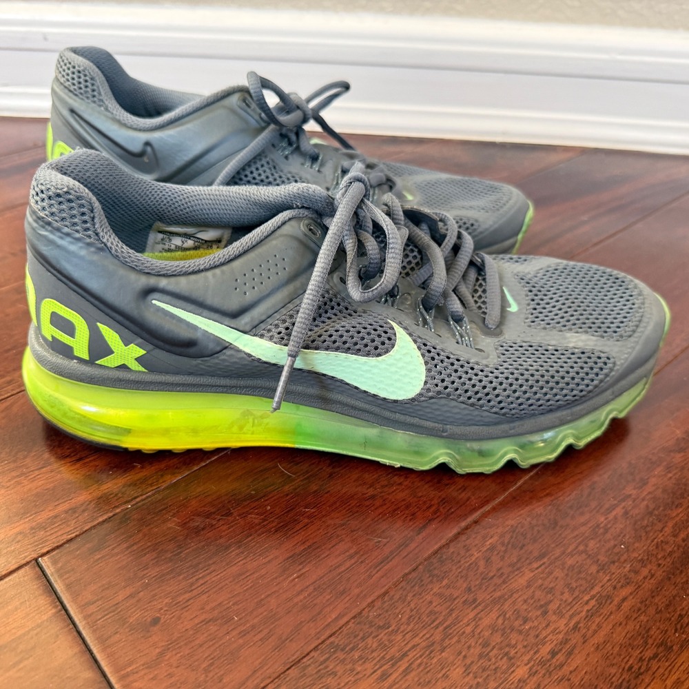 Nike Air Max 2013 Gray Volt Running‎ Shoes Women 9.5 Neon Green Sneakers